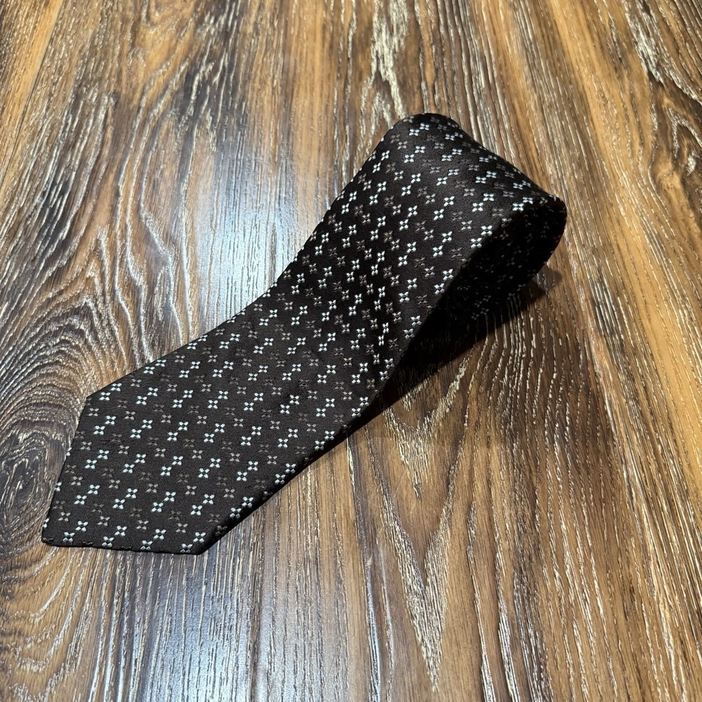 Express Design‎ Studio OS Necktie Mens Dark Brown Silk Floral Geometric Pattern